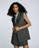 Luxe Twill Three Button Notch Collar Vest Dk Camo Green