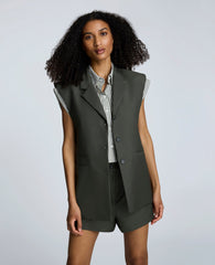 Luxe Twill Three Button Notch Collar Vest Dk Camo Green