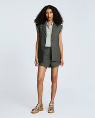 Luxe Twill Three Button Notch Collar Vest Dk Camo Green