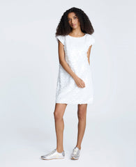 Circle Sequin Sleeveless Wedge Shift Dress Pure White