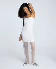 Fishnet Mesh Slip Maxi Dress Pure White