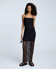 Fishnet Mesh Slip Maxi Dress Black