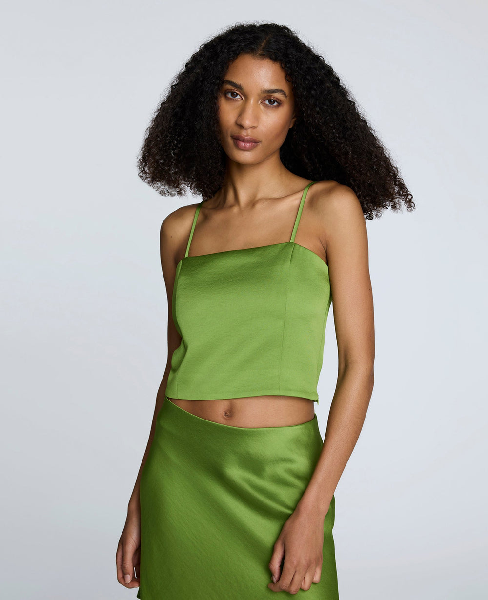 Satin Cropped Bustier Top Cactus Green