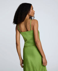 Satin Cropped Bustier Top Cactus Green