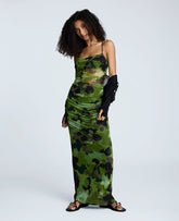 Rouched Mesh Maxi Dress Cactus Green Multi