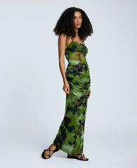 Rouched Mesh Maxi Dress Cactus Green Multi