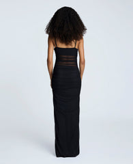 Rouched Mesh Maxi Dress Black