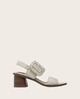 GENTLE SOULS - Madylyn Metallic Woven Leather Heel Sandal Ice Metallic Leather