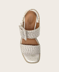 GENTLE SOULS - Madylyn Metallic Woven Leather Heel Sandal Ice Metallic Leather