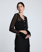 Cropped Cardigan with Saddle Shoulders Black
