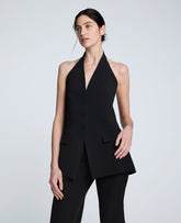Luxe Twill Three Button Halter Vest Black