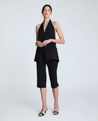 Luxe Twill Three Button Halter Vest Black
