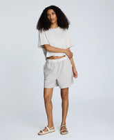 Pull-On Elastic Waistband Boxer Shorts Pure White/Beige Bronz