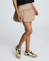 Pull-On Bubble Hem Mini Skirt Beige Bronze