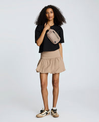 Pull-On Bubble Hem Mini Skirt Beige Bronze