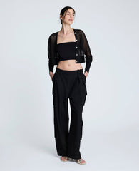 Fly Front Pleated Cargo Pocket Pant Black