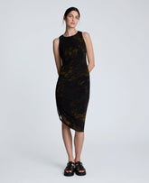 Sandra Side Ruched Asymmetrical Mesh Tank Dress Black Multi
