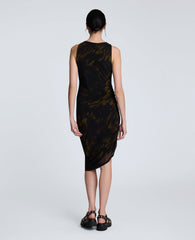 Sandra Side Ruched Asymmetrical Mesh Tank Dress Black Multi
