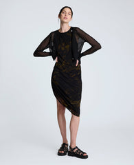 Sandra Side Ruched Asymmetrical Mesh Tank Dress Black Multi