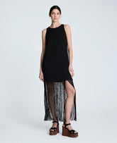 Shift Knit Dress with Fringe Hem Detail Black