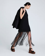Shift Knit Dress with Fringe Hem Detail Black