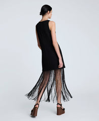 Shift Knit Dress with Fringe Hem Detail Black