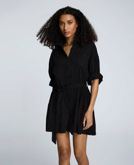 Long Sleeve Button Front Easy Fit Denim Romper Nik Wash
