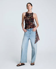 Printed Mesh Side Tied Tank Top Burgundy Spice Multi