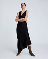 Asymmetrical Hem Cowl Neck Dress Black