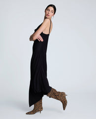 Asymmetrical Hem Cowl Neck Dress Black