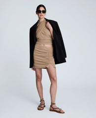 Pull-on Asymmetrical Rouched Mini Skirt Soft Amber