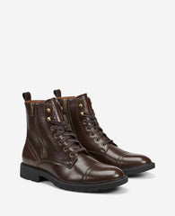 REACTION - Captain Cap Toe Double Zip Combat Boot Brown