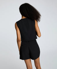 Luxe Twill Three Button Vest Black