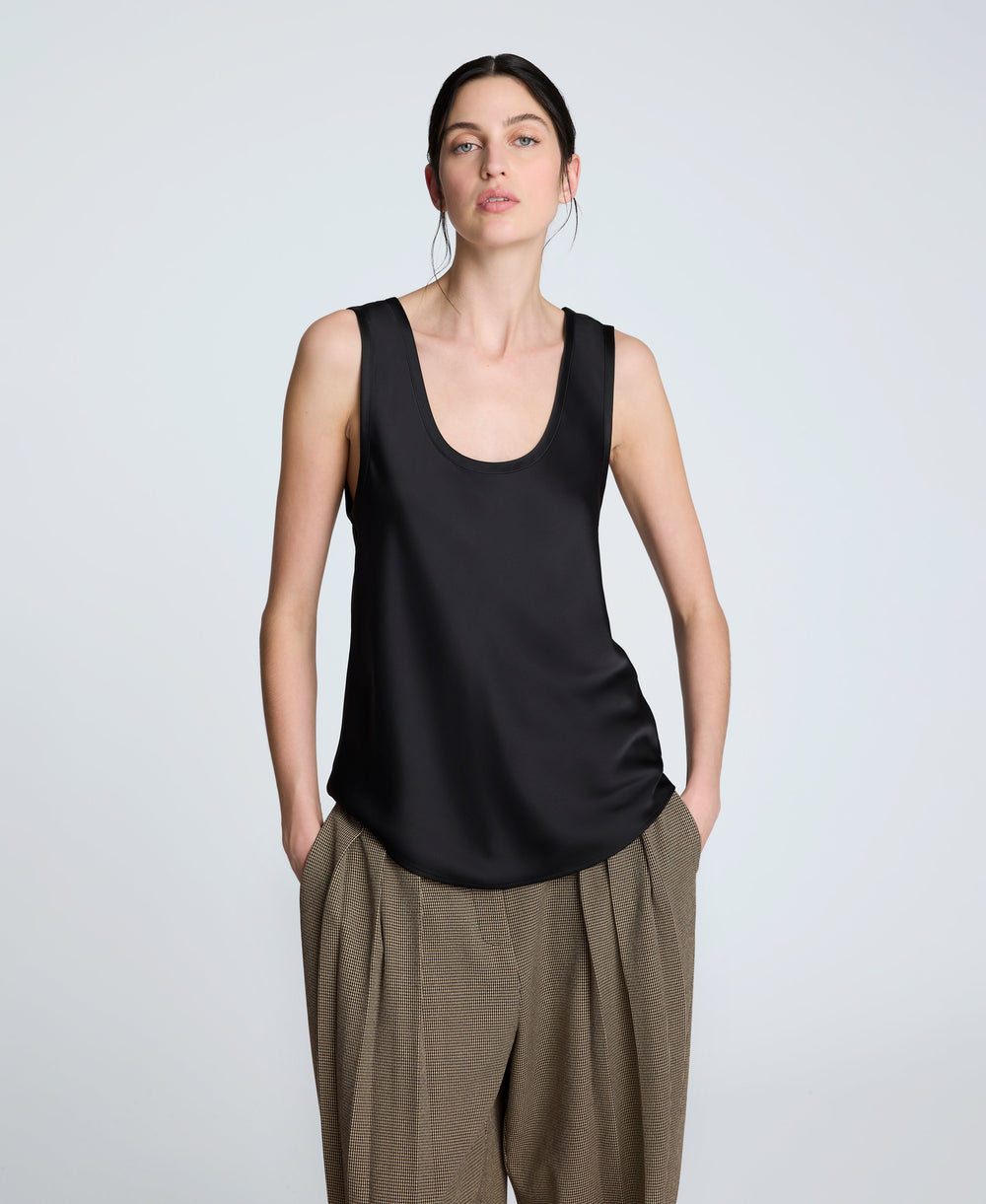 Satin Scoop Neck Tank Black