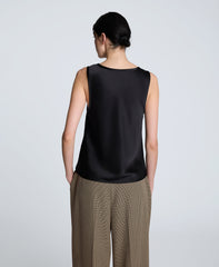 Satin Scoop Neck Tank Black