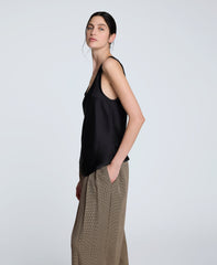 Satin Scoop Neck Tank Black