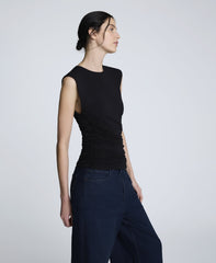 Sleeveless Side Rouched Knit Top Black