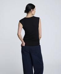 Sleeveless Side Rouched Knit Top Black