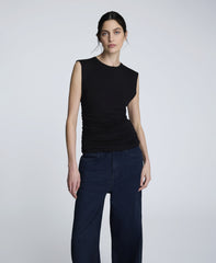 Sleeveless Side Rouched Knit Top Black