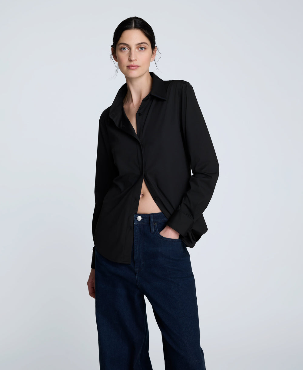 Knit Button Front Long Sleeve Shirt Black