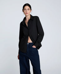 Knit Button Front Long Sleeve Shirt Black