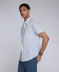 Printed Short Sleeve Pocket Button-Down Shirt Navy Dot