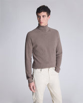 Foldover Turtleneck Sweater Light Brown Heather