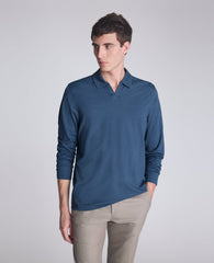 Performance Long Sleeve Johnny Collar Polo Medium Blue