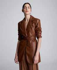 Faux Leather Belted Trench Dark Umber