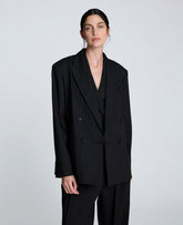 Pinstripe Double Breasted Boyfriend Jacket Black/Oyster