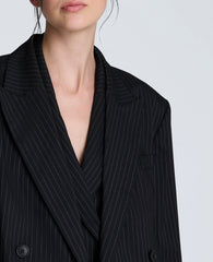 Pinstripe Double Breasted Boyfriend Jacket Black/Oyster