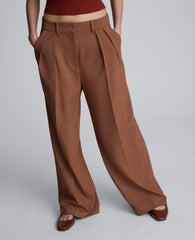 Melange High Rise Fly Front Double Pleat Wide Leg Pant Russet Melange