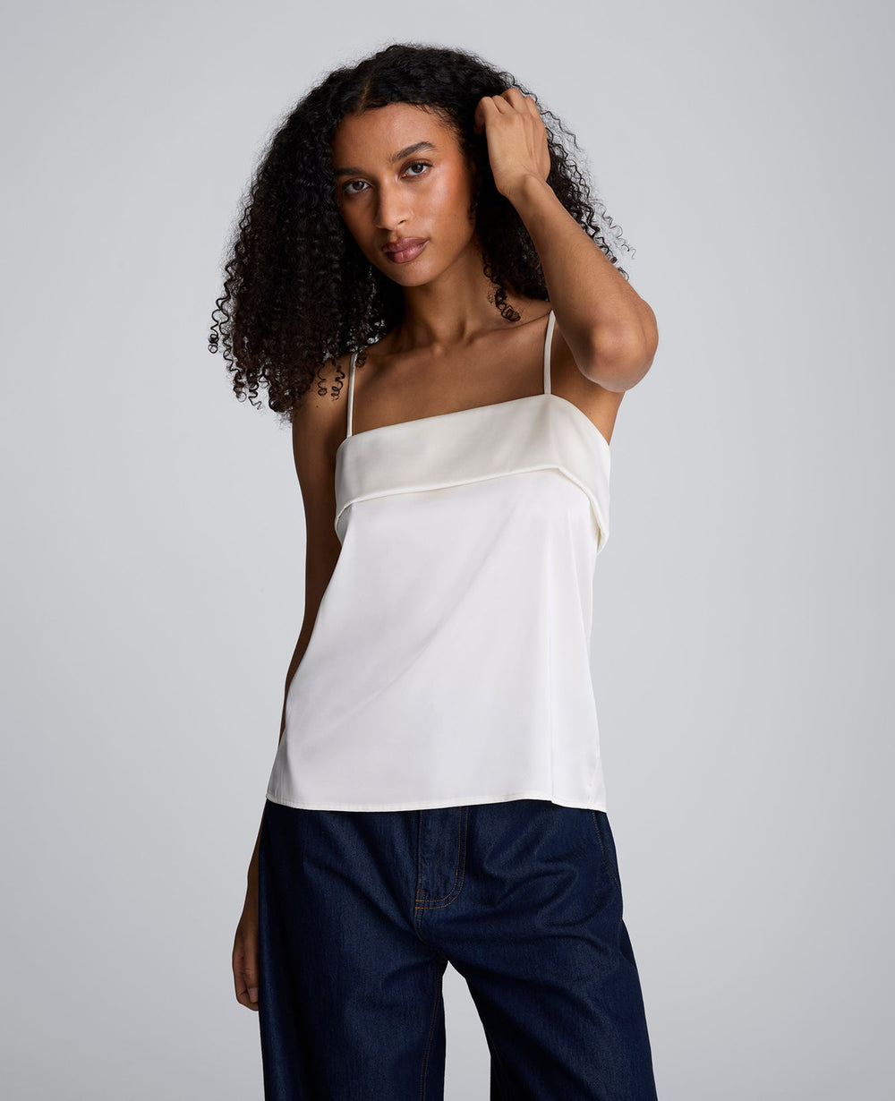 Satin Foldover Spaghetti Strap Cami Oyster
