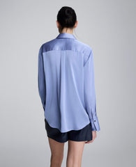 Satin Button Front Blouse Blue Grey